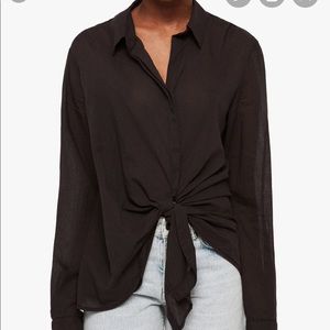 All Saints front tie sheet black blouse